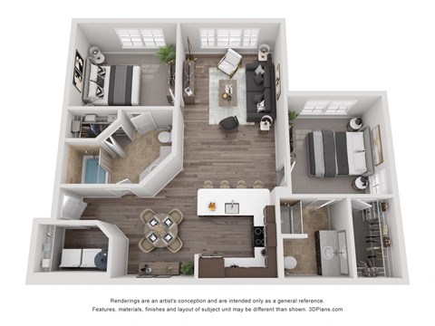 Floor plan for 2 beds, 2 baths, 1034 sqft